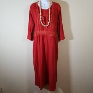 Vtg Cotton Cottagecore Midi Dress with Pockets, Large